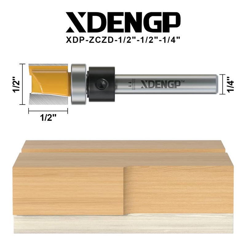 XDENGP Pattern Flush Trim Router Bit 1/4 Inch Shank, 1/2 Inch Cutting Diameter, 1/2 Inch Cutting Length, Top Bearing Flush Straight Cut Trim Router Bit for Woodworking - Image 2